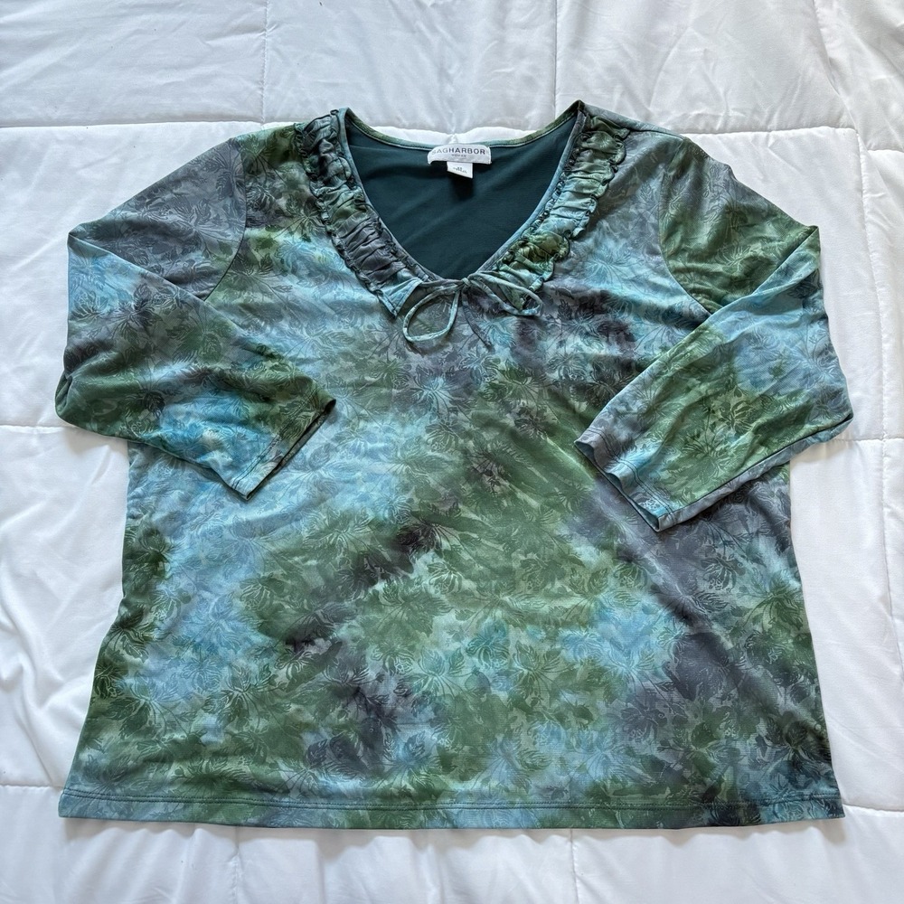 Vintage 90s Blouse Womens 2X Blue Floral Cottagecore Peasant Hippie Fairy Whimsy
